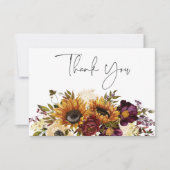 夏素朴のヒマワリとバーガンディのフローラ結婚ズ サンキューカード (正面)