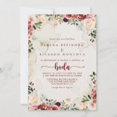 夏素朴フローラ書スペインの結婚の 招待状 (正面)