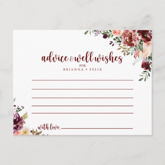 夏素朴フローラ結婚アドバイスカード ポストカード (正面)