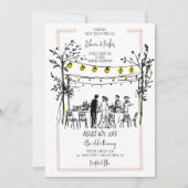 夏結婚の手描き写真とQrコード 招待状 (正面)