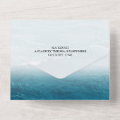 夏結婚の波の海の青いグラデーション海 オールインワン招待状 (裏面)