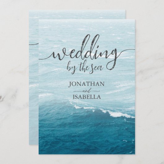 夏結婚の波の海の青いグラデーション海 サンキューカード (正面/裏面)