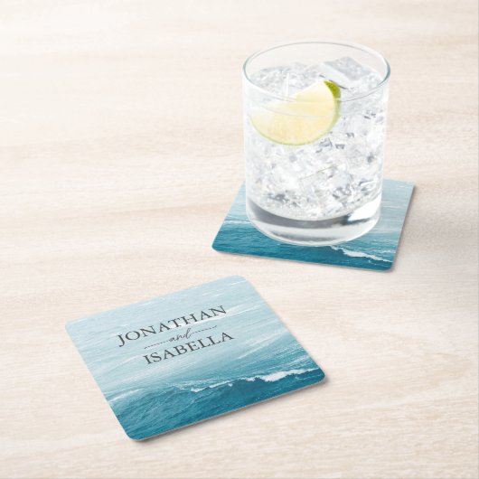 夏結婚の波の海の青いグラデーション海 スクエアペーパーコースター (インサイチュ)
