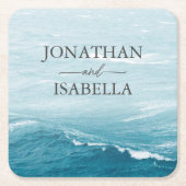 夏結婚の波の海の青いグラデーション海 スクエアペーパーコースター (正面)