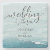 夏結婚の波の海の青いグラデーション海 ストーンコースター (正面)