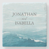 夏結婚の波の海の青いグラデーション海 ストーンコースター (正面)