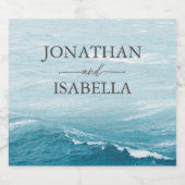 夏結婚の波の海の青いグラデーション海 スパークリングワインラベル (シングルラベル)