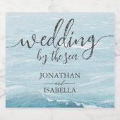 夏結婚の波の海の青いグラデーション海 スパークリングワインラベル (シングルラベル)
