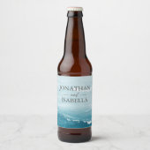 夏結婚の波の海の青いグラデーション海 ビールラベル (正面)