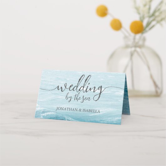 夏結婚の波の海の青いグラデーション海 プレイスカード (裏面)