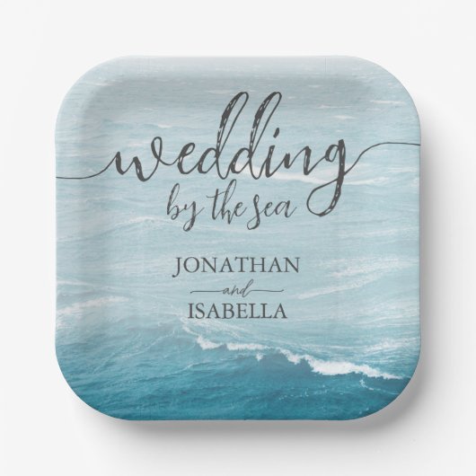 夏結婚の波の海の青いグラデーション海 ペーパープレート (正面)