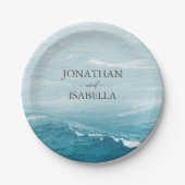 夏結婚の波の海の青いグラデーション海 ペーパープレート (正面)