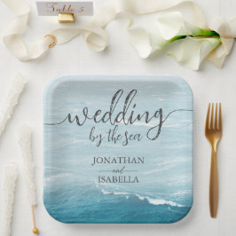 夏結婚の波の海の青いグラデーション海 ペーパープレート