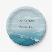 夏結婚の波の海の青いグラデーション海 ペーパープレート (正面)