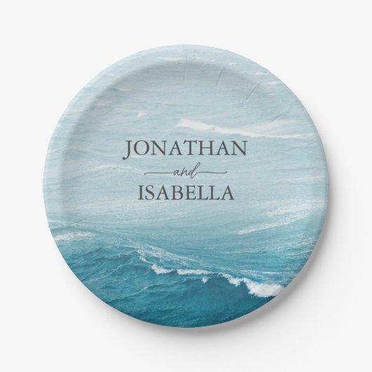 夏結婚の波の海の青いグラデーション海 ペーパープレート (正面)
