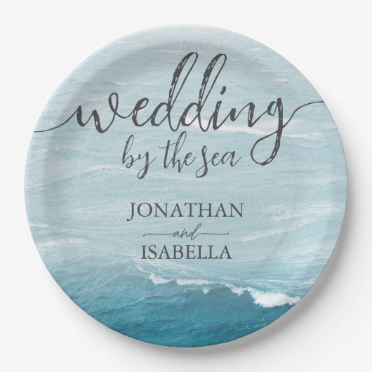 夏結婚の波の海の青いグラデーション海 ペーパープレート (正面)