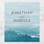 夏結婚の波の海の青いグラデーション海 ワインラベル (シングルラベル)