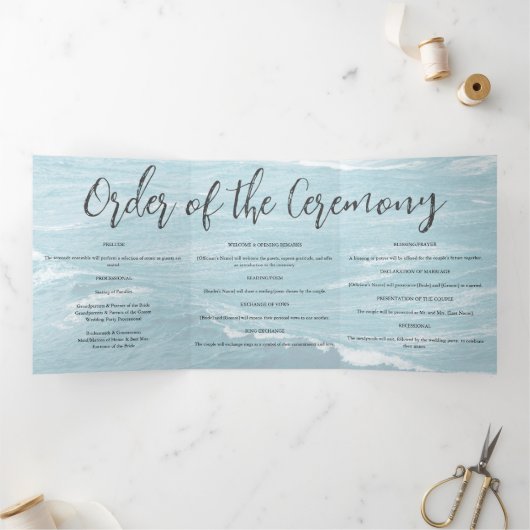 夏結婚の波の海の青いグラデーション海 三つ折りプログラム (内部)