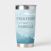 夏結婚の波の海の青いグラデーション海 保温保冷タンブラー (左面)