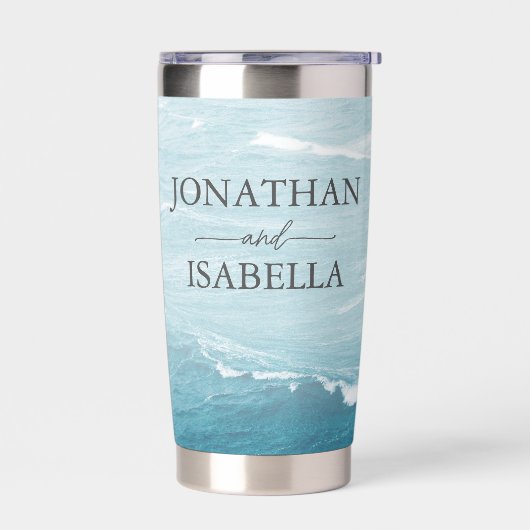 夏結婚の波の海の青いグラデーション海 保温保冷タンブラー (左面)