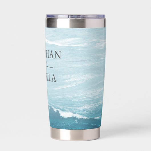 夏結婚の波の海の青いグラデーション海 保温保冷タンブラー (背面)