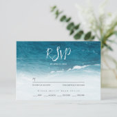 夏結婚の波の海の青いグラデーション海 出欠カード (スタンド正面)