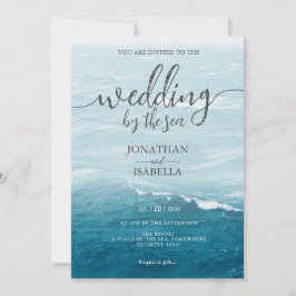 夏結婚の波の海の青いグラデーション海 招待状