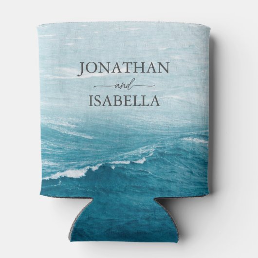 夏結婚の波の海の青いグラデーション海 缶クーラー (裏面)