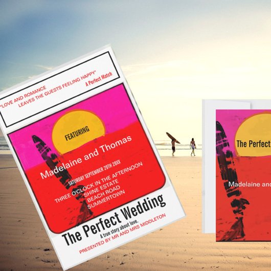 夏結婚ビーチレトロポスター 招待状