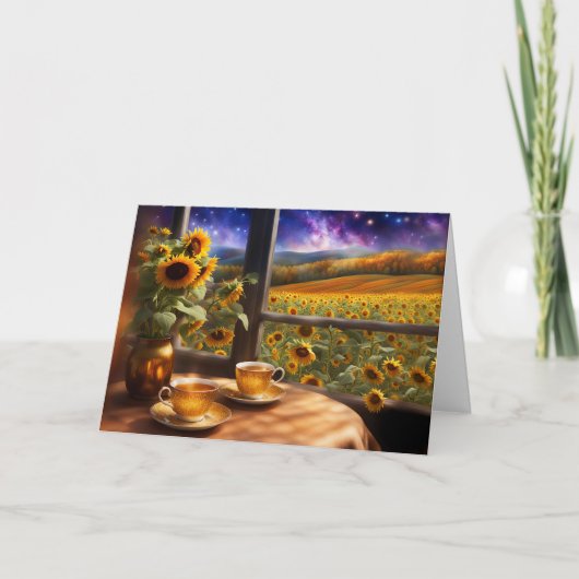 夏至の神秘的なティーとひまわり Pretty カード (正面)