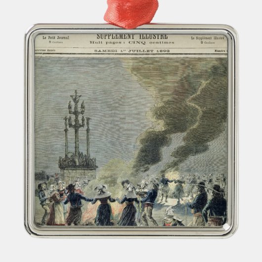 夏至を祝うためについている篝火 メタルオーナメント (正面)