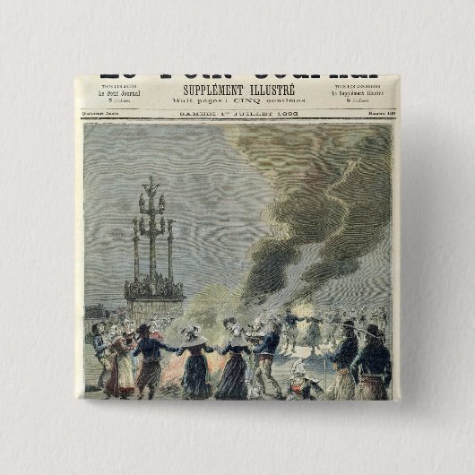 夏至を祝うためについている篝火 缶バッジ (正面)