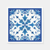 夏花地中海の瓦プリント スタンダードカクテルナプキン (正面)