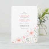 夏草原のピンクによっては水彩画の結婚式が開花します 招待状 (スタンド正面)