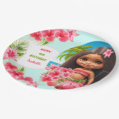 夏誕生日トロピカルカラフルビーチパーティーガール ペーパープレート (アングル)