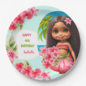 夏誕生日トロピカルカラフルビーチパーティーガール ペーパープレート (正面)