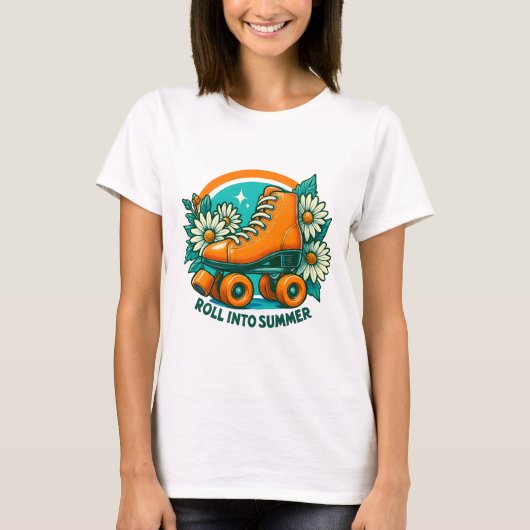 「夏転がに」レトロローラースケートTシャツ Tシャツ (正面)
