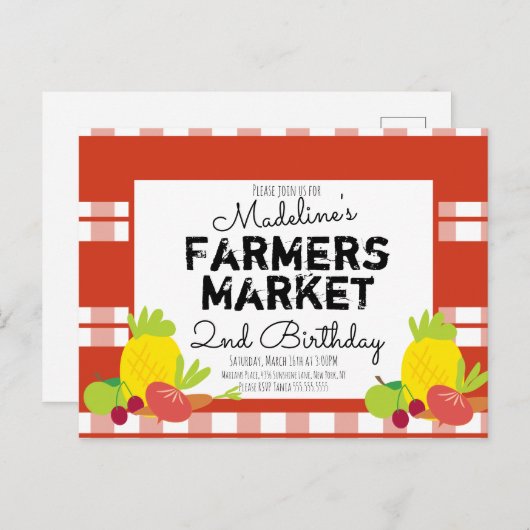 夏農家市場野菜ピクニック誕生日 ポストカード (正面/裏面)