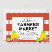 夏農家市場野菜ピクニック誕生日 招待状 (正面)
