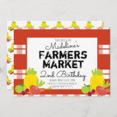 夏農家市場野菜ピクニック誕生日 招待状 (正面/裏面)