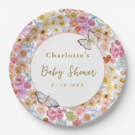 夏開花フローラバタフライベビーシャワーカスタム ペーパープレート