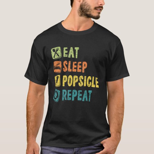 夏食べの熱帯休暇を繰り返す睡眠ポプシクル Tシャツ (正面)
