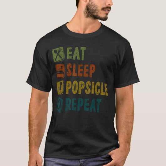 夏食べの熱帯休暇を繰り返す睡眠ポプシクル Tシャツ (正面)