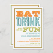 夏食べのBBQパーティーでおもしろいを飲み、持つ 招待状 (正面/裏面)