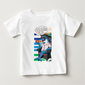 夏食べのTシャツベビーボディスーツのドルフィンピザ ベビーTシャツ