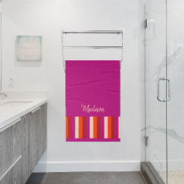 夏鮮やかのストライプバスタオル – 濃いピンク バスタオル