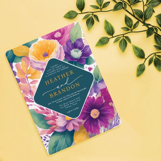 夏鮮やかカラフル水の色のフローラ結婚 招待状
