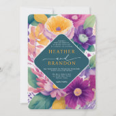夏鮮やかカラフル水の色のフローラ結婚 招待状 (正面)