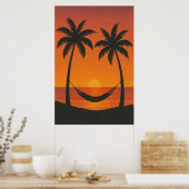 夏4、ラベンダー越しの日没、季節のプリント ポスター (キッチン)