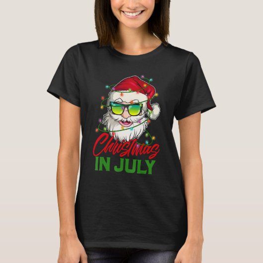 夏7月にサングラスが灯るサンタ Tシャツ (正面)
